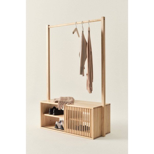 Set di mobili da ingresso colore naturale chiaro in pino massiccio 108x200x42 cm Svanshall – Jotex-image-1