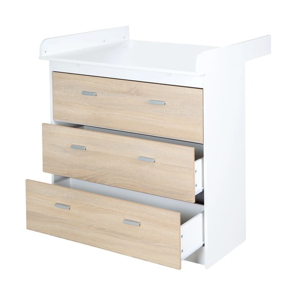 Cassettiera alta per bambini in rovere con fasciatoio in bianco e naturale 89x98 cm Gabriella - Roba-image-3