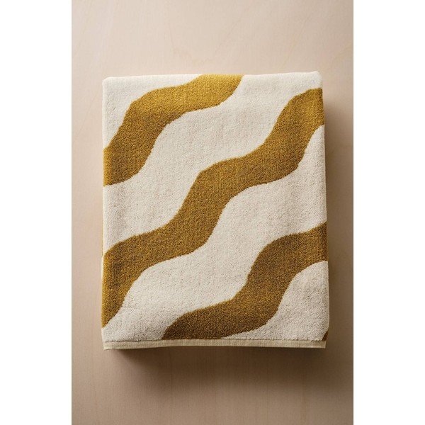 Asciugamano giallo/color crema in cotone 90x150 cm Waves – Jotex-image-3
