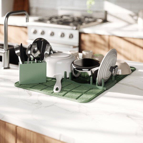 Tappetino scolapiatti verde polveroso in plastica 61x43 cm Udry – Umbra-image-1