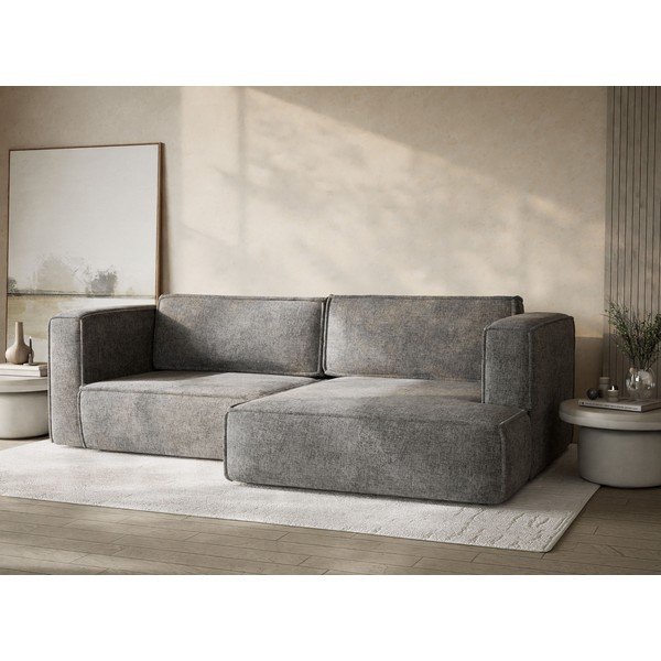 Divano angolare grigio allungabile/con contenitore (con penisola a destra/con chaise lounge) con rivestimento in ciniglia Velto – Maison de Rêve-image-4