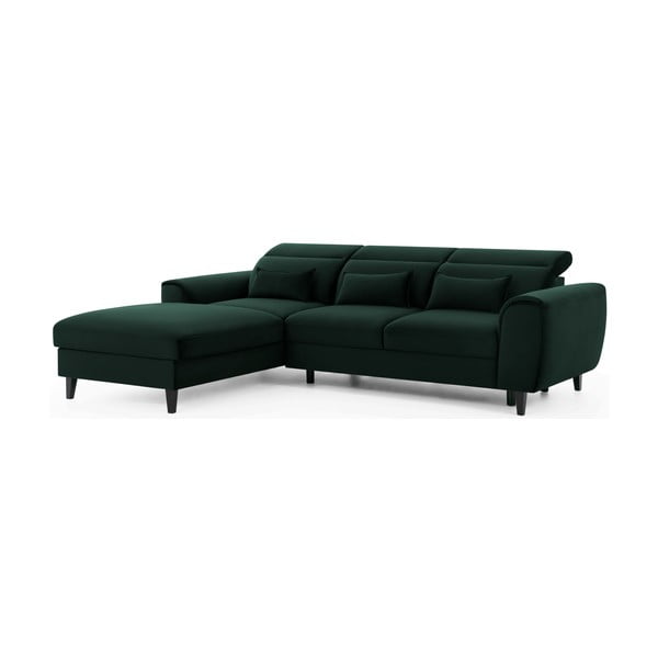 Divano angolare verde scuro allungabile/con contenitore (con penisola a sinistra/con chaise lounge) e rivestimento in velluto Foble – ELTAP-image-2