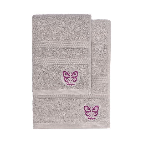 Set di asciugamani per viso e corpo tipo terry grigi in cotone 2 pz Hope – Foutastic