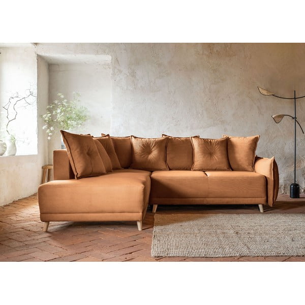 Divano letto in velluto a coste color mattone (angolo sinistro) Lazy Lukka - Miuform-image-1