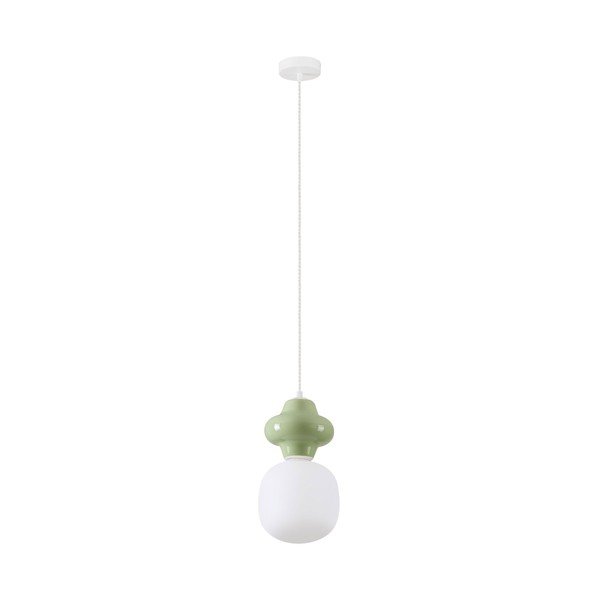 Lampadario bianco/verde chiaro in ceramica con paralume in vetro ø 18 cm Clio – Nova Luce