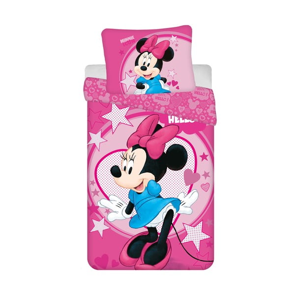 Set copripiumino e federa da bambini rosa in microfibra per letto singolo 140x200 cm Minnie "Hello" – Jerry Fabrics