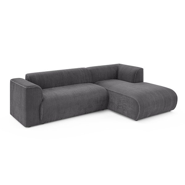 Divano angolare grigio scuro (con penisola a destra/con chaise lounge) con rivestimento in velluto a coste Merid  – Ropez-image-2