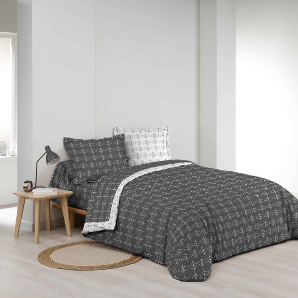 Copripiumino bianco/grigio scuro in cotone per letto matrimoniale/per letto esteso 240x220 cm Aristide – douceur d'intérieur-image-1