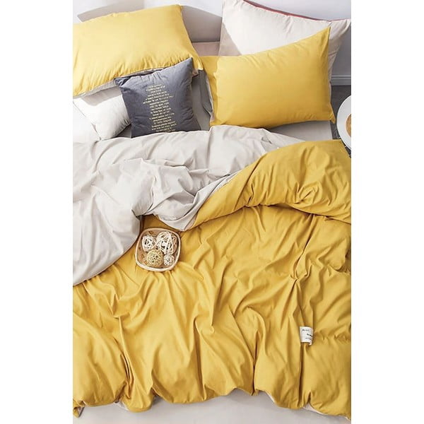 Lenzuolo matrimoniale in cotone giallo e panna / lenzuolo matrimoniale esteso 200x220 cm - Mila Home-image-3