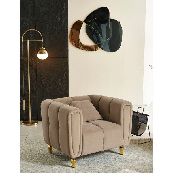 Poltrona grigio tortora con poggioli/con gambe con rivestimento in velluto Alma – Mauro Ferretti-image-1
