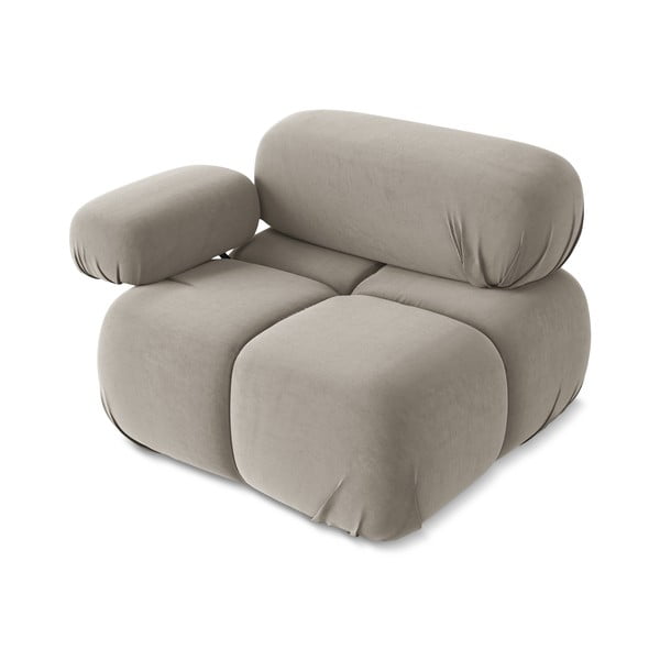 Parte divano componibile beige (con penisola a sinistra) con rivestimento in velluto Lokua – Makamii-image-3