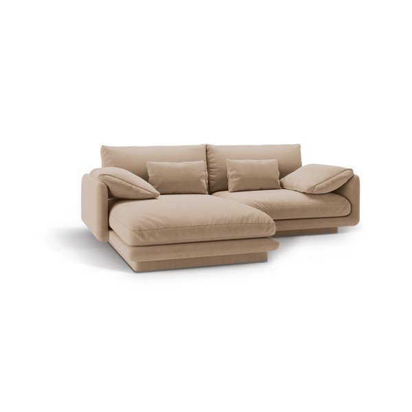 Divano angolare beige (con penisola a sinistra/con chaise lounge) con rivestimento in velluto Torino – Micadoni -image-2