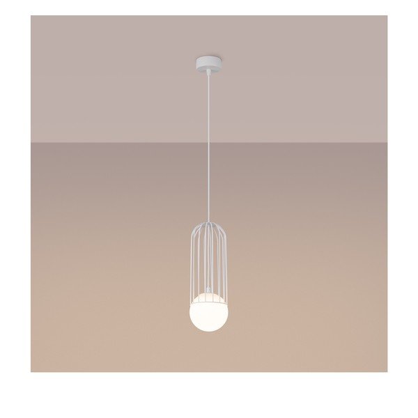 Lampadario bianco con paralume in vetro Belinda – Sollux-image-2