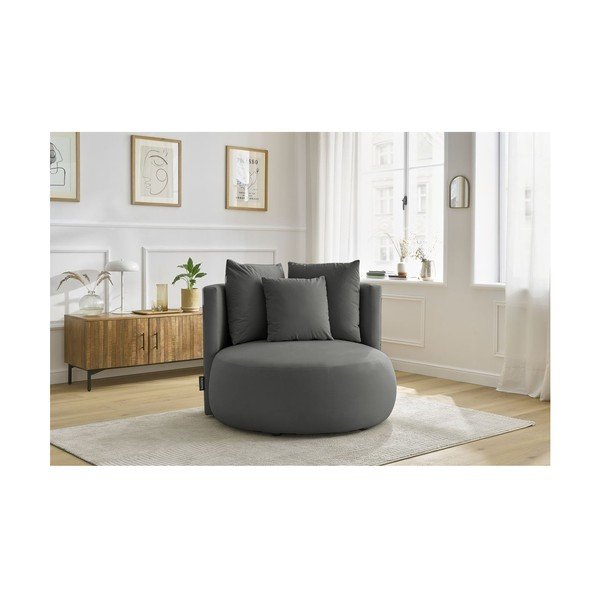 Poltrona grigio chiaro con rivestimento in velluto Cesar – Bobochic Paris-image-1