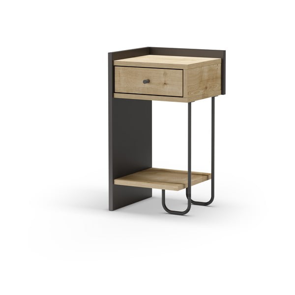 Comodino in rovere nero/naturale con ripiani Mercure - Marckeric-image-3