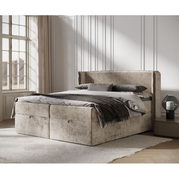 Letto boxspring beige con spazio contenitivo 160x200 cm Passion - Maison de Rêve-image-1