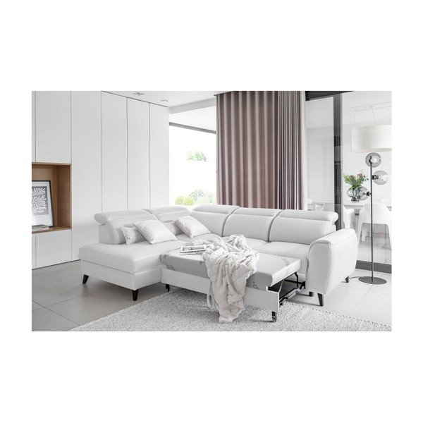 Divano angolare bianco allungabile/con contenitore (con penisola a sinistra/a L) e rivestimento in velluto Noble – ELTAP-image-4