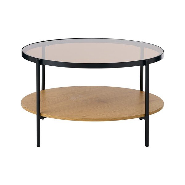 Tavolino da salotto rotondo di colore naturale con piano in vetro ø 84 cm Hassel – Unique Furniture-image-2