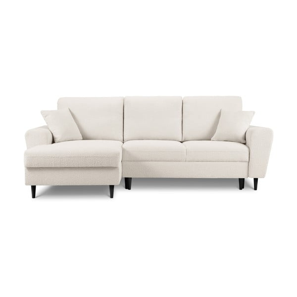 Divano angolare beige allungabile e con contenitore (con penisola a sinistra/con chaise lounge) con rivestimento in bouclé Kyoto – Cosmopolitan Design