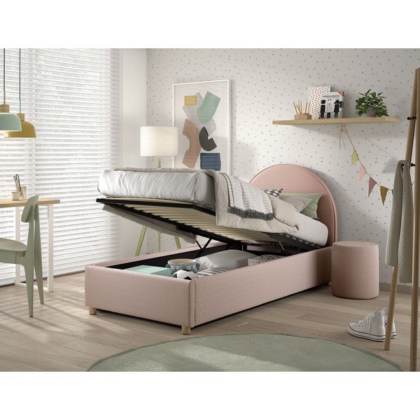 Letto singolo imbottito rosa con contenitore con rete inclusa 90x200 cm Moon – Vipack-image-2