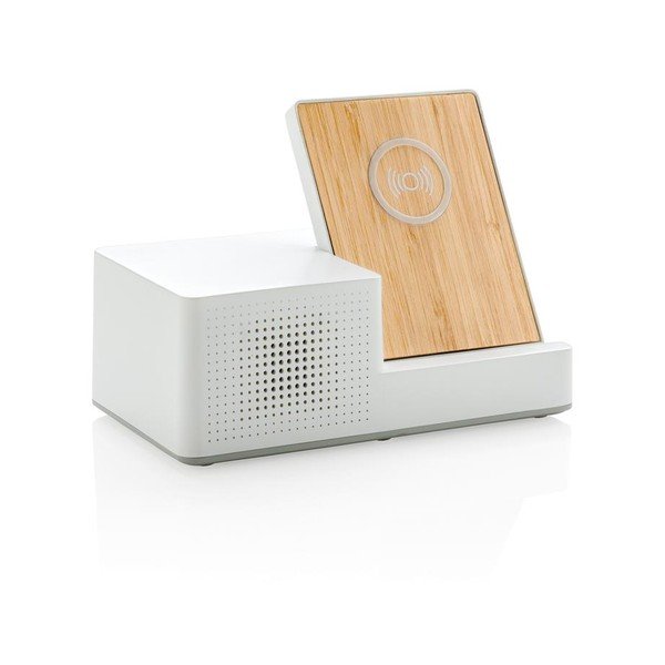 Bílá bezdrátová nabíječka s reproduktorem XD Design Exclusive Ontario