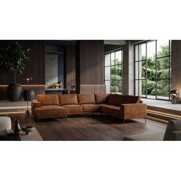 Divano angolare in similpelle marrone cognac (angolo sinistro/"U") Copenhagen - Scandic-image-1