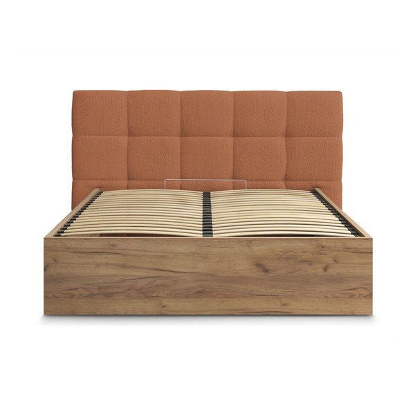 Letto matrimoniale imbottito/in truciolato color terracotta imbottito con contenitore con rete inclusa 160x200 cm Kumo – Bobochic Paris