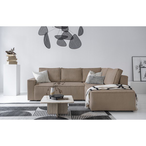 Divano letto angolare in velluto a coste beige Brave Dave - Miuform-image-1