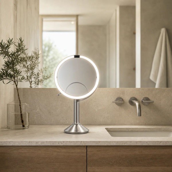 Specchio per make-up con illuminazione/con ingrandimento (con ingrandimento 5x/con ingrandimento 10x) ø 20 cm Trio – simplehuman-image-1