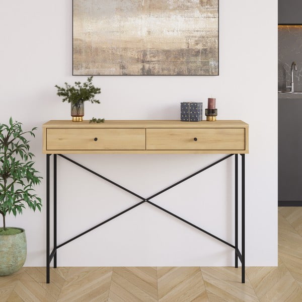 Consolle con piano in rovere decorato in colore naturale 35x110 cm Titan - Marckeric-image-1