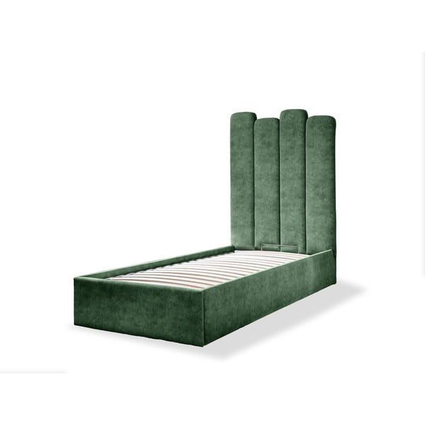 Letto singolo imbottito verde con contenitore con griglia 90x200 cm Dreamy Aurora - Miuform