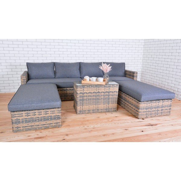 Set da giardino in rattan artificiale grigio-marrone per 8 persone Hartford - Rojaplast-image-1