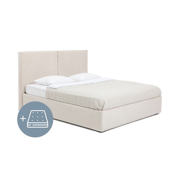Letto matrimoniale imbottito beige con contenitore con materasso incluso/con rete inclusa 180x200 cm Thessa Bold – Bonami Selection