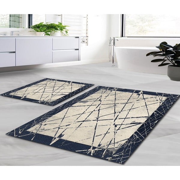 Set di 2 tappetini da bagno beige e blu Mila Home Geometric - Minimalist Home World-image-1