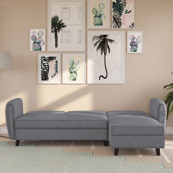 Divano letto angolare in velluto grigio Perry - Støraa-image-2