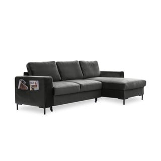 Divano letto angolare in velluto grigio scuro, angolo destro Lofty Lilly - Miuform