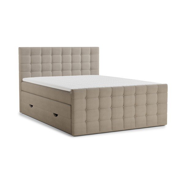 Letto boxspring beige con contenitore 160x200 cm Tasca – Maison de Rêve