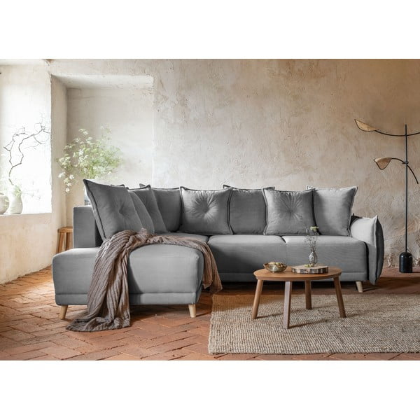 Divano letto in velluto a coste grigio (angolo sinistro) Lazy Lukka - Miuform-image-4