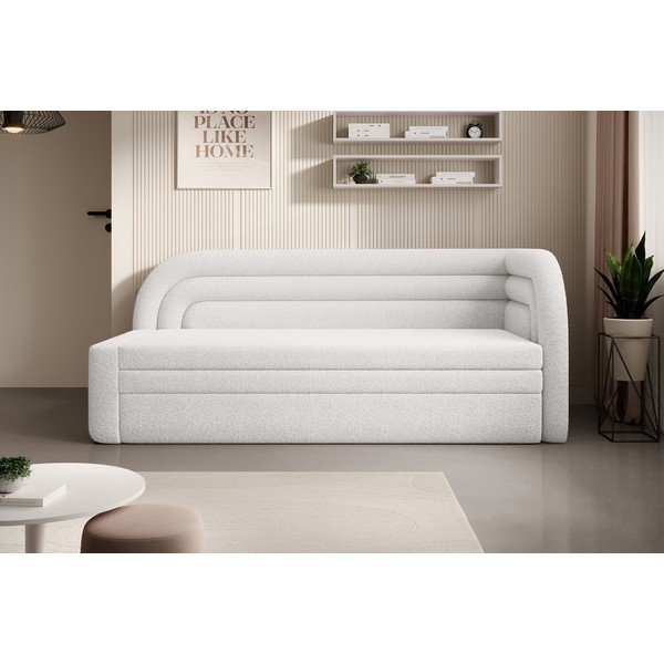 Divano color crema allungabile/con contenitore con penisola a destra e rivestimento in bouclé 223 cm Fabillo – ELTAP-image-1