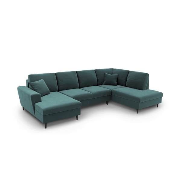 Divano angolare color petrolio allungabile e con contenitore (con penisola a destra/a U) con rivestimento in velluto Kyoto – Cosmopolitan Design-image-1