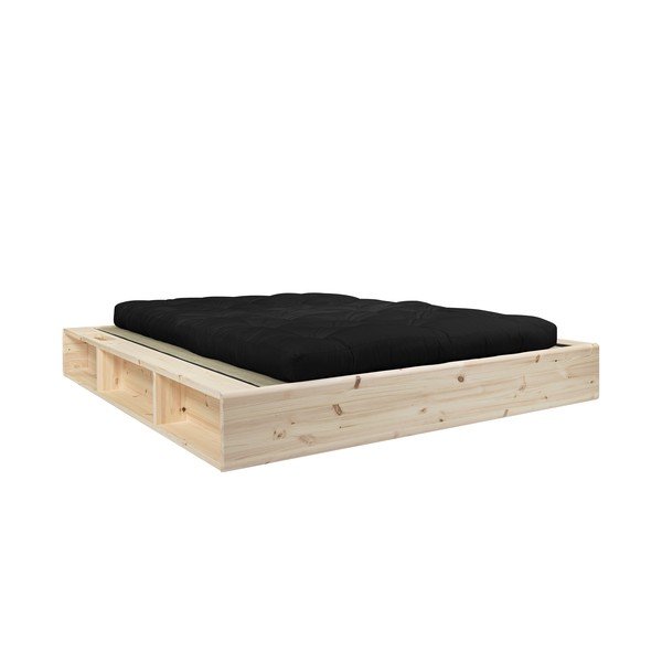 Letto matrimoniale in legno massiccio con futon nero Comfort e tatami , 140 x 200 cm Ziggy - Karup Design