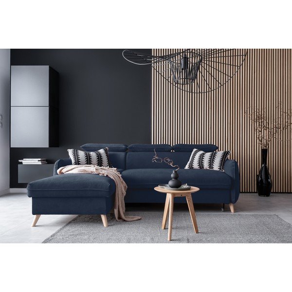 Divano letto angolare in velluto blu scuro (angolo sinistro) Sweet Harmony - Miuform-image-1