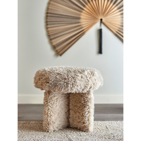 Poggiapiedi beige con rivestimento in pelliccia sintetica Frikka – Bloomingville-image-1