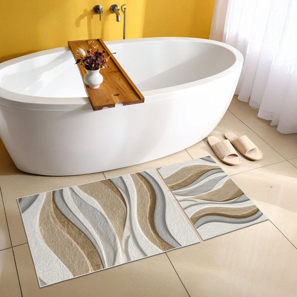 Set di tappetini per il bagno beige 2 pz 60x100 cm – Foutastic-image-1