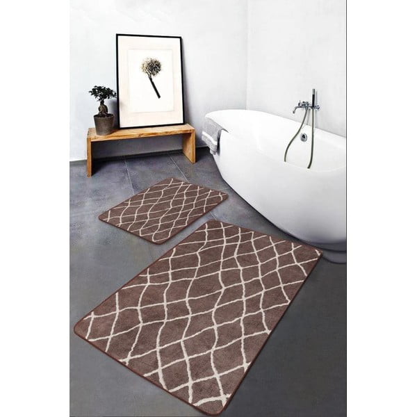 Set di tappetini per il bagno marroni in velluto 2 pz 60x100 cm – Mila Home-image-4