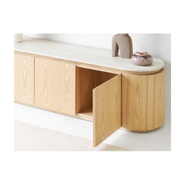 Mobile TV color crema/di colore naturale con piano in pietra 160x45x40 cm Larvik – House Nordic-image-1