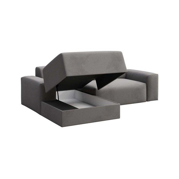 Divano angolare grigio allungabile e con contenitore (con penisola a sinistra e chaise lounge) rivestito in velluto a coste Villet – Rodier-image-3