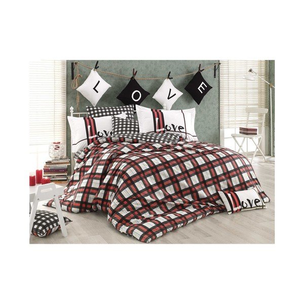Biancheria da letto in popeline di cotone con lenzuolo per letto singolo Checker, 160 x 220 cm - Mijolnir-image-1