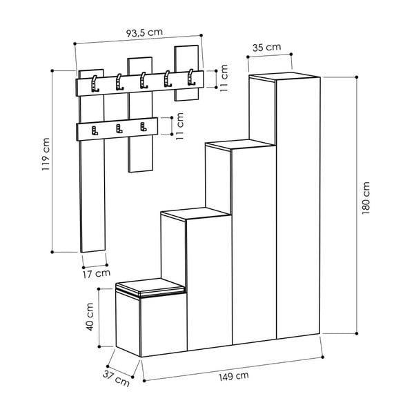 Set di armadi e appendiabiti da parete bianchi Up - Homitis-image-2