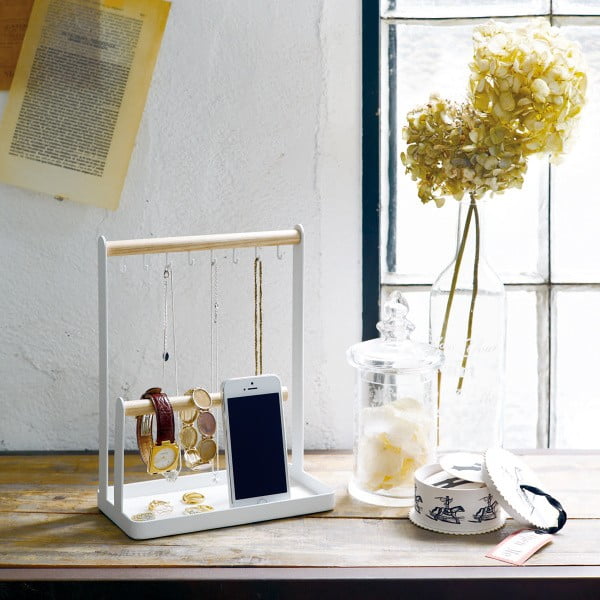 Piedistallo multifunzione bianco con dettagli in faggio Tosca - YAMAZAKI-image-1